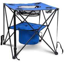 Collapsible Folding Camping Table with Insulated Cooler, Cup Holder, Mesh Foo...