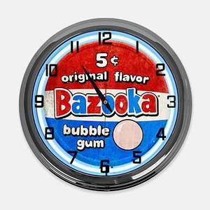 18" Bazooka Original Geschmack Kaugummi Blechschild entworfen weiß Neon Uhr - Bild 1 von 6
