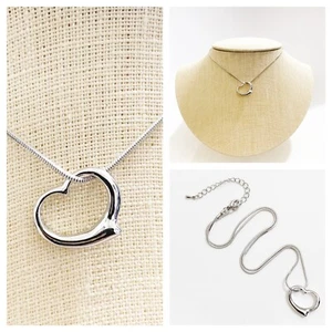 Silver Valentine Heart Charm Fashion Delicate Necklace 16" - Picture 1 of 11