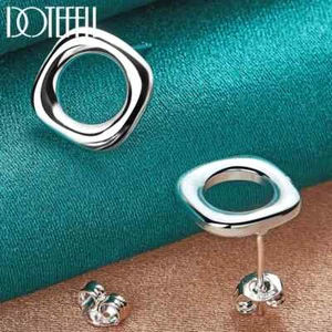 Pendientes de tachuelas redondas cuadradas cuadradas de plata esterlina 925 DOTEFFIL MODA DIJE JOYERÍA - Imagen 1 de 6