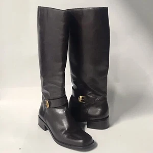 Etienne Aigner Legacy 2 Riding Brown Leather Monk Strap Knee Boots Size 6.5 M - Picture 1 of 11