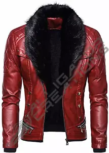 WWE Superstar Seth Rollins Removable Fur Gothic Style Mens Real Leather Jacket - Picture 1 of 6