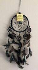 Native American Indian Dreamcatcher Black Cotton with Black Feathers 6 Circles