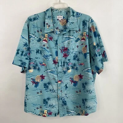 Camisa Haggar 4XL Aloha Azul 100% Algodón S/S Hula Niña Bailarinas Playa Hawaiana Usada en Excelente Condición Foto 1 de 4
