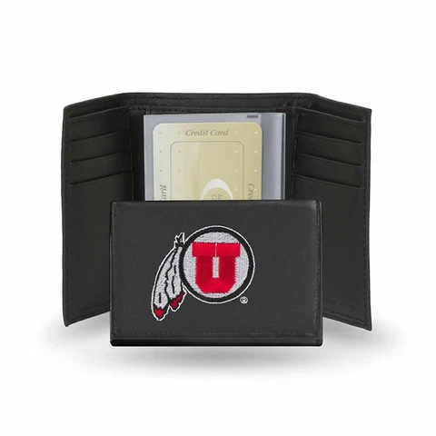 UTAH UTES embroidered 100% Leather TriFold Wallet NEW in TIN BOX  black  $45 Cover