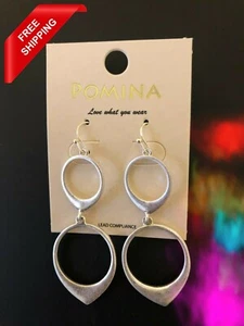 New Women Pomina Jewelry 925 Silver Filled 2 Hoop Gorgeous Dangle Hook Earrings - Picture 1 of 10