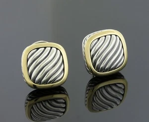 Vintage Yurman Sterling Silver/Yellow Gold Classic Albion Waverly Cable Earrings - Picture 1 of 4