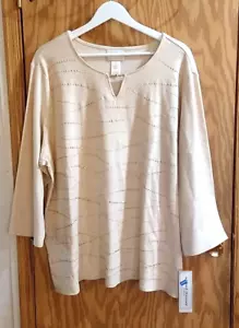 ALFRED DUNNER Wine Country Top Size 3X studded oatmeal color New Tag - Picture 1 of 11