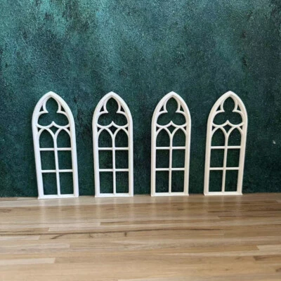 4PC 1/12 Scale Dollhouse Miniatures Furniture Gothic Windows Unpainted Accessory - Image 1 of 4