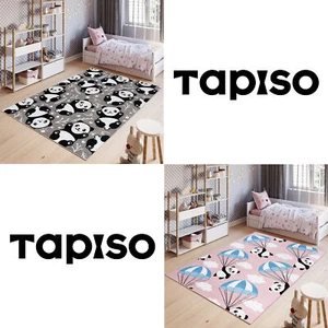 Alfombra infantil de pelo corto rosa gris animales panda habitación infantil fácil de cuidar ECOTEX - Imagen 1 de 17
