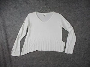 Planet by Lauren G Sweater Womens S/M White Pima Cotton Long Sleeve Boxy V neck - Picture 1 of 14