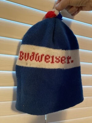 BUDWEISER * Vintage 70’s Pom Beanie * Ski Hat Booze Winter Punk Beer Brew Cap - Image 1 of 3