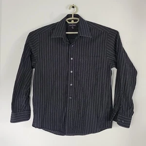 Michael Brandon Shirt Mens Medium 15.5-16 Black Striped Long Sleeve Button Up - Picture 1 of 6