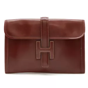 HERMES Jige PM Second Bag Clutch Bag Business Bag Leather Bordeaux #22510747 - Picture 1 of 7