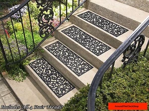 Rubber Stair Step Treads Mat Scrolled BUTTERFLY Outdoor Porch Traction ~ CHOICES - Picture 1 of 11