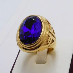 Men ring blue sapphire simulated stainless steel cross bishop solitaire SIZE 7.5 - Picture 1 of 12
