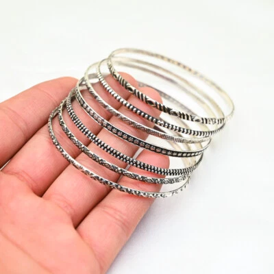 Solid Designer 925 Sterling Silver Bangle Boho Bangle Women Bangle 7 Day Bangles - Image 1 of 4