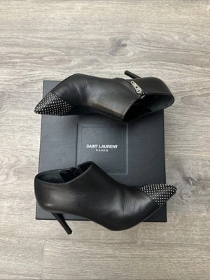 Botines de cuero negro Saint Laurent tacón con puntera tachonada talla 37,5 Foto 1 de 4