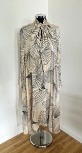 Cos pussybow midi dress size 36 UK 10 ivory black pockets open back hi lo  - Picture 1 of 9