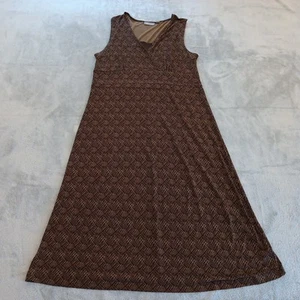 Croft & Barrow Dress Large Brown Geometric Long Sleeveless Pullover Stretch - Picture 1 of 11