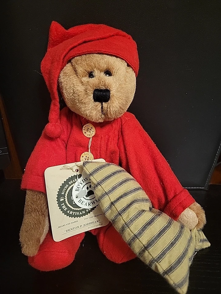 Vintage Boyds Bears Denton P Jodibear Plush 1999 Red Long Pj’s Hat Pillow 9 Inch