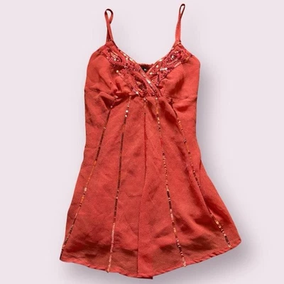 Top cami de lentejuelas con cuentas de malla vintage H&M naranja quemado años 2000 para mujer S Foto 1 de 4