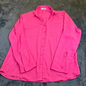 Express Pink Portofino Shirt Button Down Long Sleeve Pockets Womens Large - Picture 1 of 9