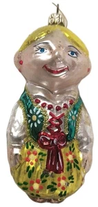 Adorno de Navidad de vidrio soplado a boca niña campesina polaca arte de Calik de colección  - Imagen 1 de 7