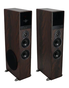 Rockville TM80D Dark Wood Powered Home Theater Tower Speakers 8" Sub/Bluetooth - Picture 1 of 9