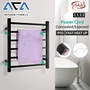 Stainless Steel Electric Heated Towel Rail Rack Ladder Warmer 6 Square Bar Black - Picture 1 of 12