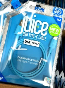 Juice New USB Type-C 1 meter Charge & Sync Cable Aqua USB-C iPhone Samsung - Picture 1 of 4