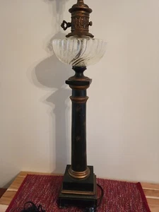 Hinks & Sons 32" Cornith Style Brass Parlor Table Lamp Faux Burner Handpainted - Picture 1 of 7