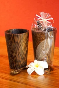 Palmen Holz Becher Trinkbecher Zahnputzbecher Küche Massivholz Glas Wohnen - Bild 1 von 3