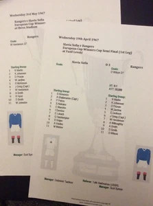 1966-67 Rangers v Slavia Sofia Cup Winners Cup Semi Final x2 Matchsheets - Picture 1 of 1
