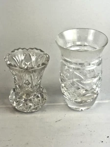 Vintage Pair Of Crystal & Cut Glass 3" + 4" Bud Vases - Picture 1 of 3