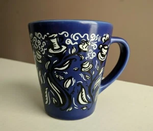 Blue Stoneware Coffee Mug Flowers with Teacups on Top Garden Butterflies Bee USA - Picture 1 of 7