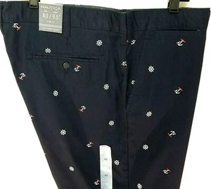 NAUTICA Flat Front 9.5" Shorts Anchors Nautical BR0130 Navy Men's 40 Slim Fit * - Picture 1 of 8
