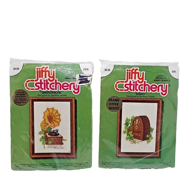Sunset Designs Jiffy Stitchery Radio #391 & Gramophone #390 Embroidery Kits NOS - Image 1 of 4