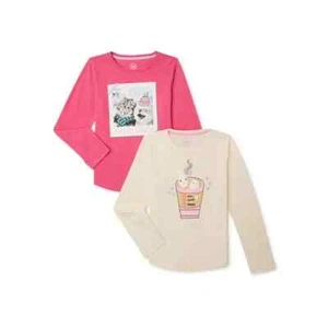 NWT Wonder Nation Team Cozy Girls 2 pack Long Sleeve Graphic Tee Shirts - Picture 1 of 3