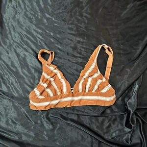 Designer Robin Piccone Orange And White Stripe Bikini Top M - Picture 1 of 3