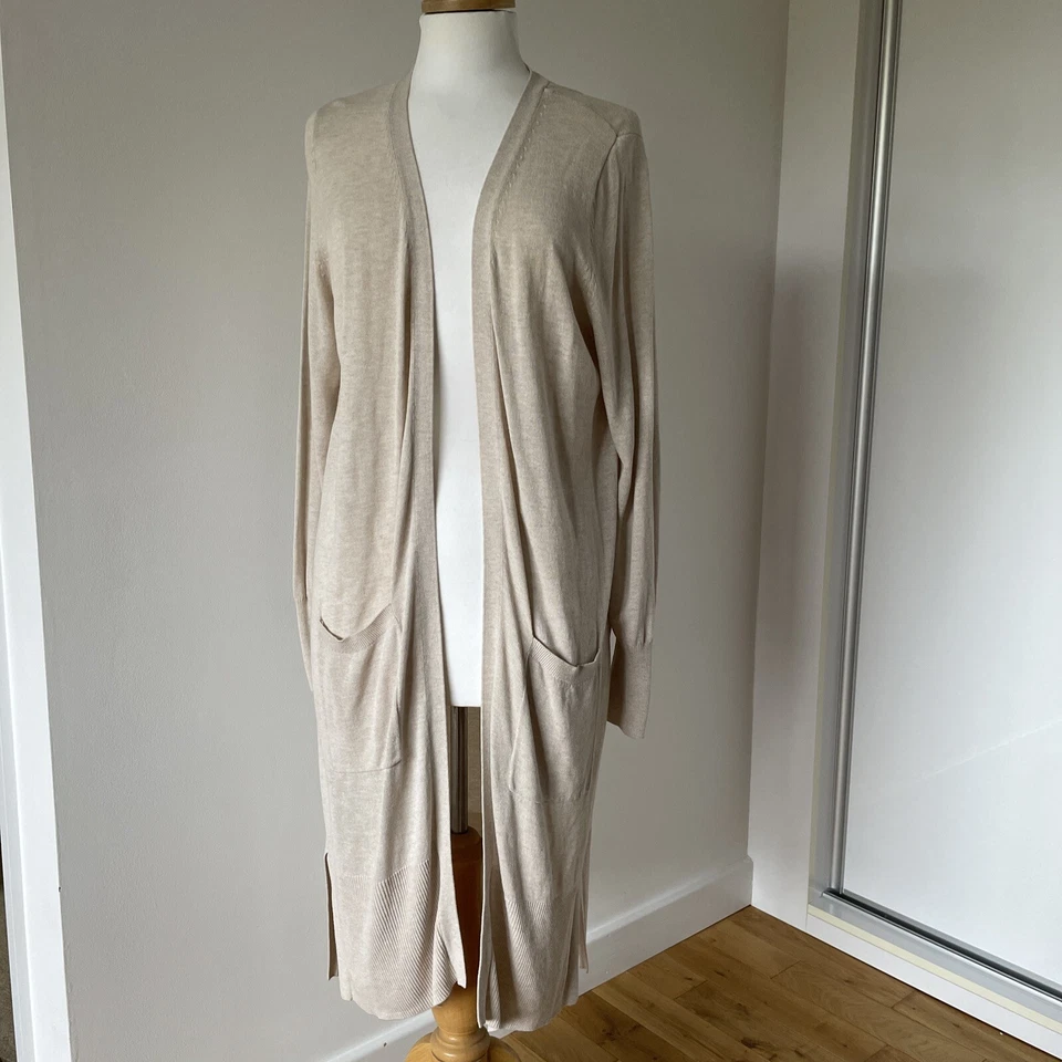 Tu Longline Cardigan Size 14 Natural Ecru Beige Viscose/Linen Blend Elegant - Image 1 of 4