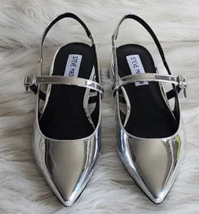 Steve Madden Anyaa Metallic Silber Ballerinas Größe 6,5, 8, 8,5, 9,5 Mary Jane Slingback - Bild 1 von 7