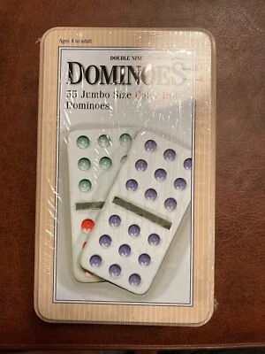 Double-Nine Dominoes 55 Jumbo Color Dot Dominoes Tin Case Brand New Sealed - Image 1 of 3
