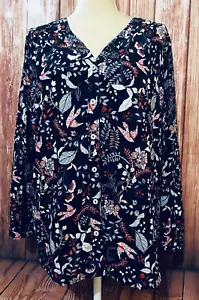 Blusa donna XL CJ Banks floreale con bottoni scollo a V maniche a 3/4 morbida texture - Foto 1 di 11
