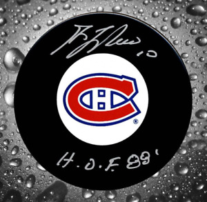 Guy Lafleur Signed Montreal Canadiens Autographed Hockey Puck HOF Inscribed COA