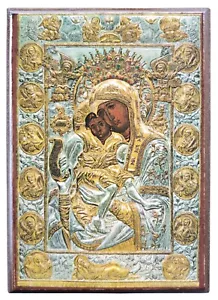 JUNGFRAU UND KIND, AXION ESTI (ES TRIFFT SICH WIRKLICH) - Griechisch Byzantinisch Orthodoxe Ikone - Bild 1 von 3