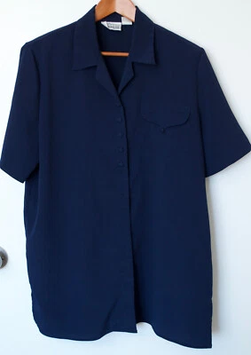 Blusa vintage Christie & Jill para mujer talla L azul abotonada manga corta oficina Foto 1 de 4