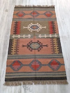 Rug India Wool Jute Vintage Accent Oriental Kilim Area Rug Living Room Runner - Bild 1 von 6