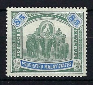 MALAYA FMS SG50 1908 $5 VERDE E BLU MTD COME NUOVO (d) - Foto 1 di 1