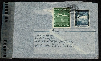 Segunda Guerra Mundial Hotel Carrera Santigo Chile capa censurada para EUA #C92, C105 para os EUA - Imagem 1 de 2